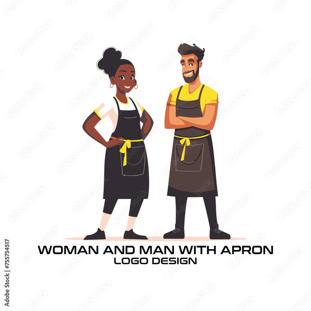 Woman And Man With Apron Vector Logo Design