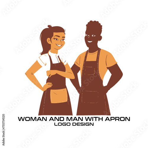 Woman And Man With Apron Vector Logo Design