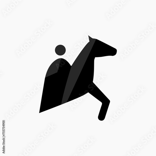 Vector icon of a rider on a horse who performs prepared movements. The athlete rides on horses. Physically active sports. Flat icon, pictogram. Sports events and competitions.