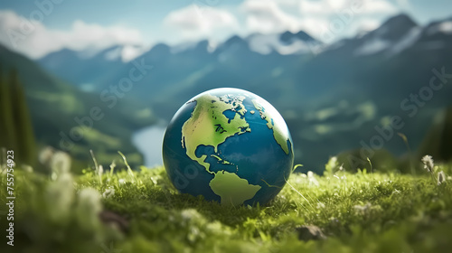 Concept image of earth on green background