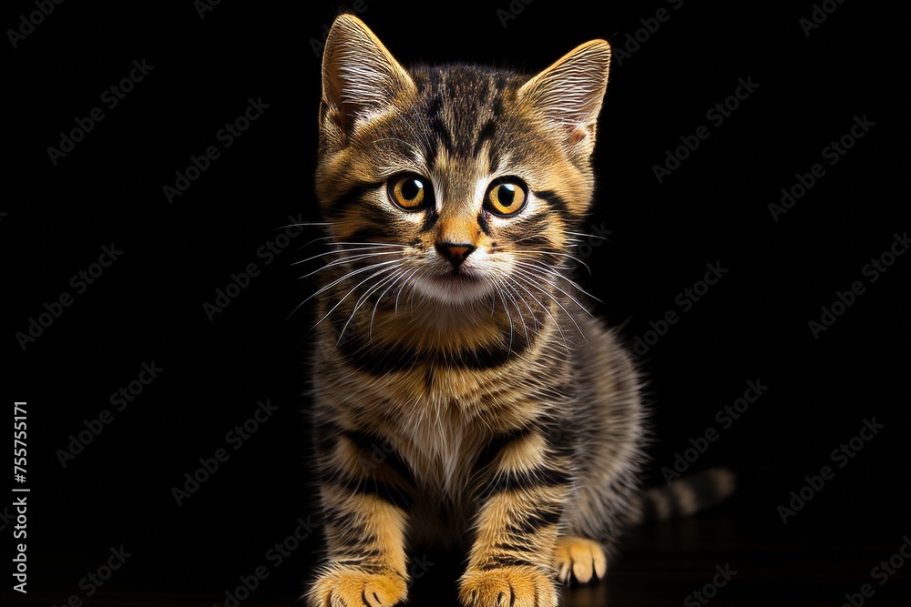 Adorable fluffy kitten with beautiful markings on vibrant and colorful background