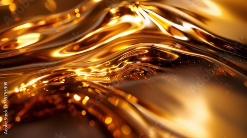 Abstract golden waves with sparkling highlights, a fluid display of luxury and contemporary artistry