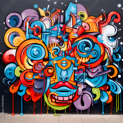 Abstract graffiti art on an urban wall. 