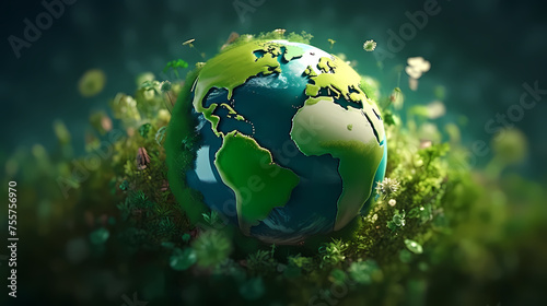 Concept image of earth on green background © ma