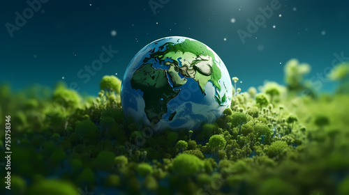 Concept image of earth on green background