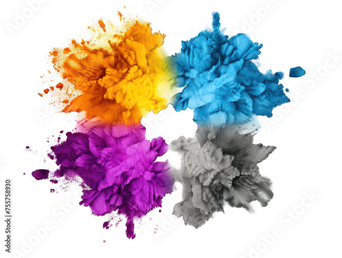 Set of colorful paint color powder festival explosion burst isolated on transparent background, transparency image, removed background