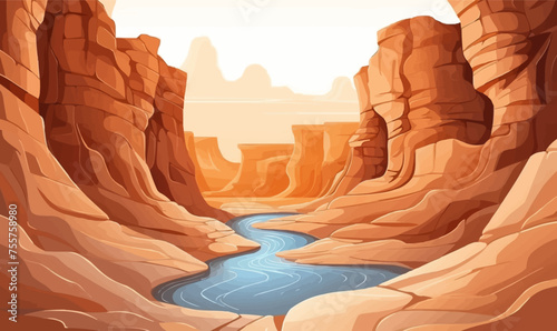 A canyon with a river vector simple 3d smooth cut isolated illustration