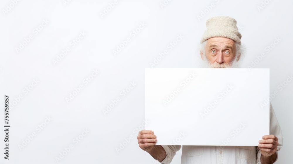 Elderly Man Holding White Board Elderly Man Holding White Board