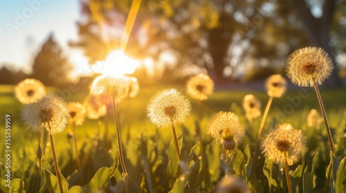 A closeup of dandelions catching the golden rays © Cloudyew