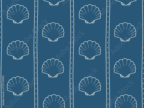 Seamless vector pattern. Seashell outlines forming vertical stripes. Background, textile, wallpaper