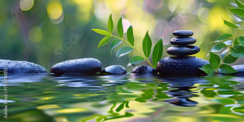 zen stones in water, ai generated.
