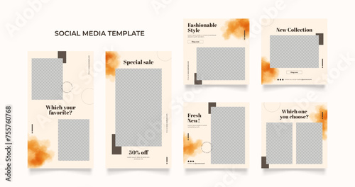 Social media template banner blog fashion sale promotion. fully editable instagram and facebook square post frame puzzle organic sale poster. brown beige vector background
