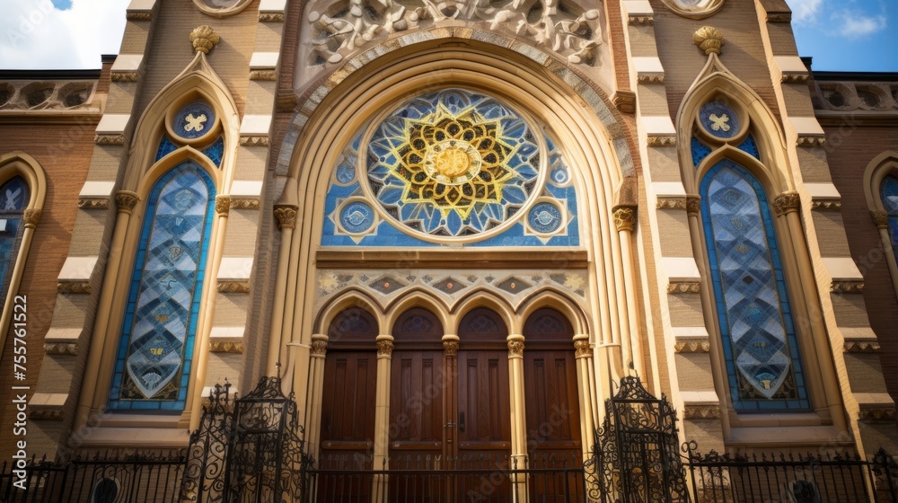 Fototapeta premium A synagogue's exterior beautifully decorated for rosh hashanah