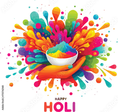 Happy Holi colorful festival of colors greeting card. Vector illustration.