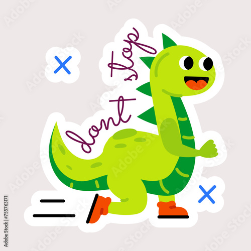 Running dragon with dont stop typography  flat style sticker 