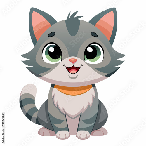 Happy Cartoon Cat  Portrait of Cute  Little Grey
