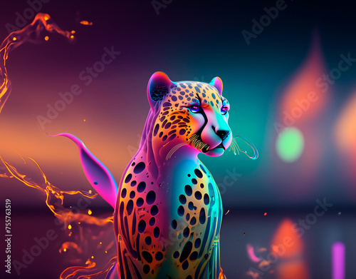 Colorful neon 3D Cheetah