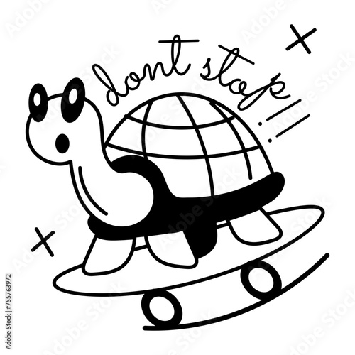 Customizable glyph sticker of a skating turtle 