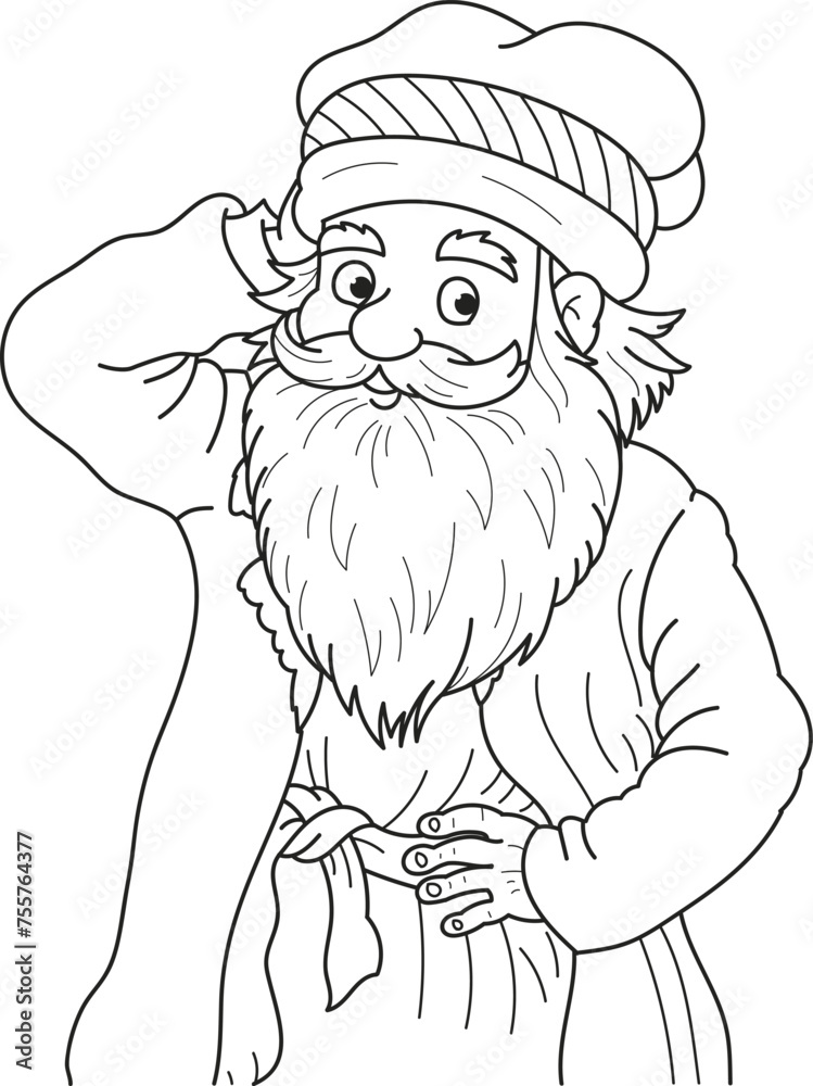 Coloring page outline of the cartoon old man in hat. Colorful vector illustration, summers coloring book for kids. Coloring page outline of the cartoon old man in hat. Colorful vector illustration, summers coloring book for kids.
