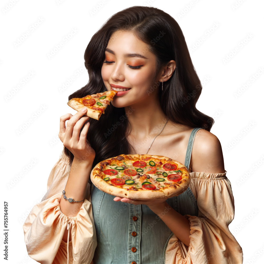 woman eating pizza