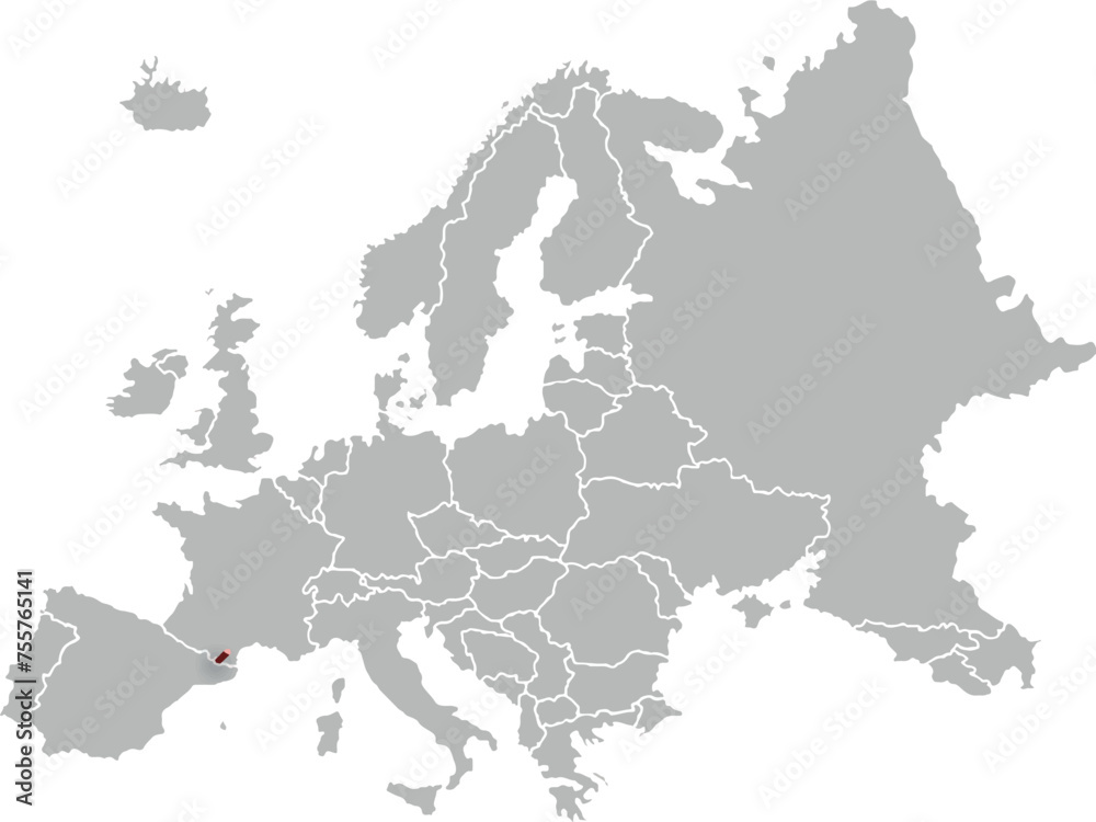 map of ANDORRA with the countries of EUROPE 3d isometric