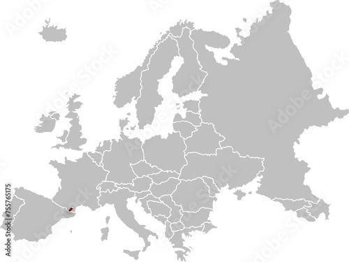 map of ANDORRA with the countries of EUROPE 3d isometric