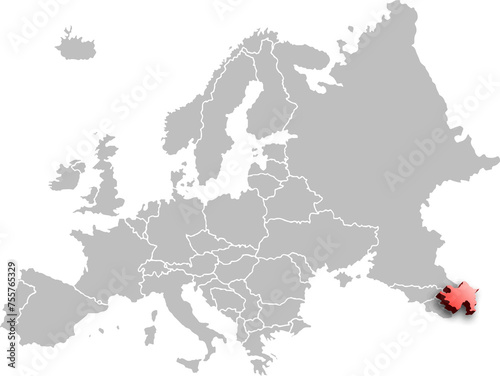map of AZERBAIJAN with the countries of EUROPE 3d isometric