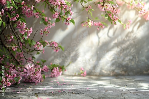 Beautiful spring background with concrete floor Generative Ai