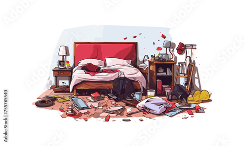 Messy room isolated vector style on isolated background illustration