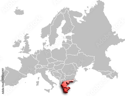 map of GREECE with the countries of EUROPE 3d isometric