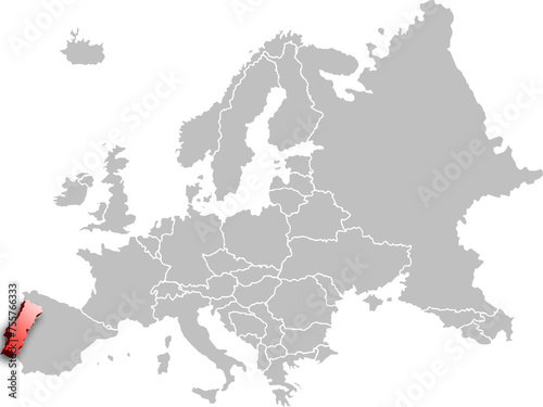 map of PORTUGAL with the countries of EUROPE 3d isometric