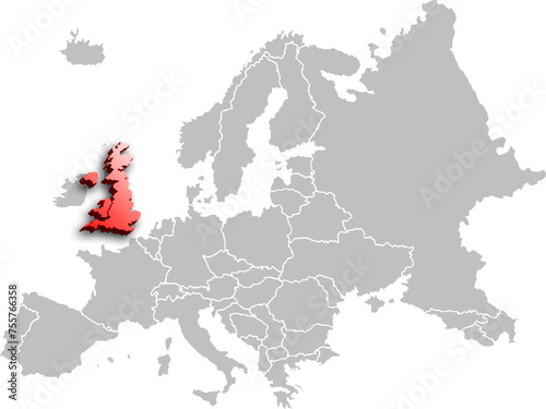 map of UNITED KINGDOM with the countries of EUROPE 3d isometric