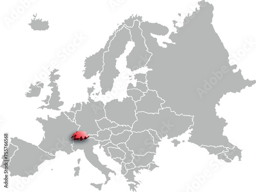 map of SWISS with the countries of EUROPE 3d isometric