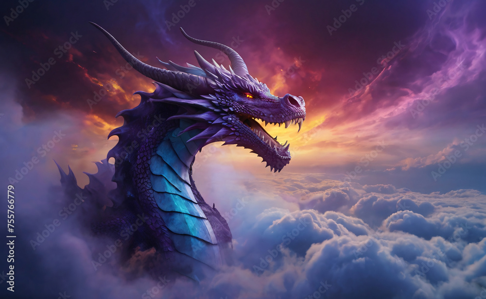 dragon in the night sky. generative AI. dragon in the night sky. generative AI.