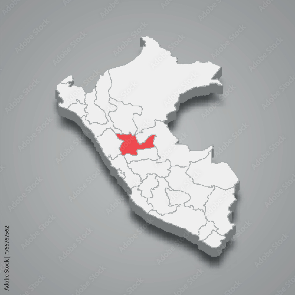 Fototapeta premium Huanuco department location within Peru 3d map