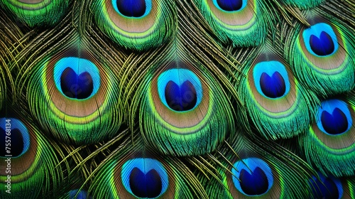 Hyper zoom into the detail of a peacock's feather