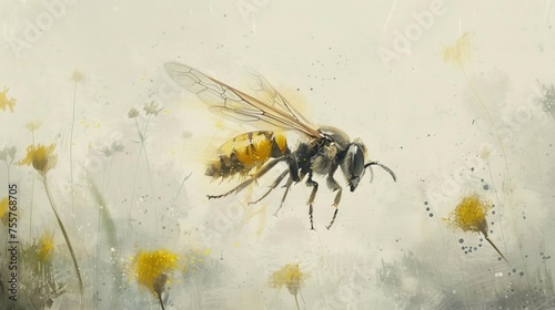 Hornet through minimalist sketches light watercolor © Aoridea