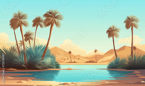 desert oasis with palm trees vector simple 3d isolated illustration