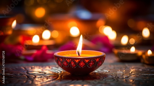 Diwali diya casting a warm glow