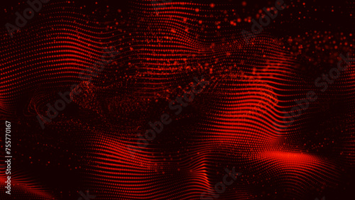 Beautiful abstract red particles flowing and dot wave technology background with red light digital effect corporate concept