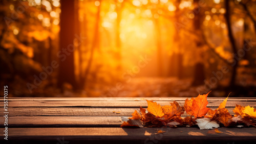 autumn background. wooden bench in the fall park. © Fantastic
