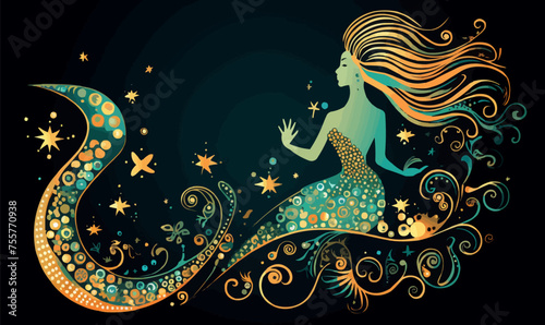 Mermaid silhouette shells starfish design vector illustration
