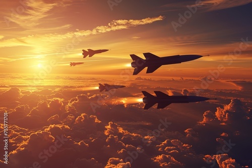 Sunset and silhouettes of missiles photo