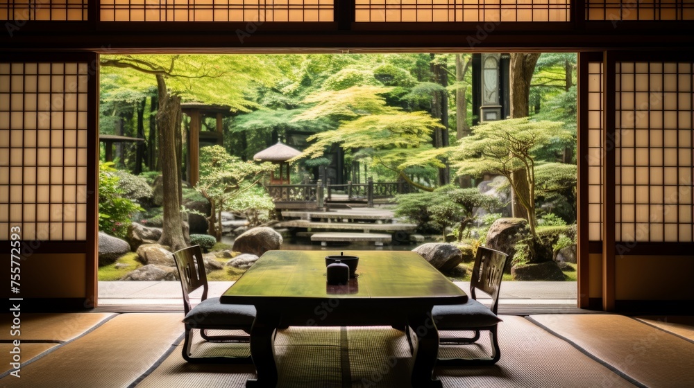 Fototapeta premium Traditional japanese pension offering tatami rooms and traditional tea ceremonies