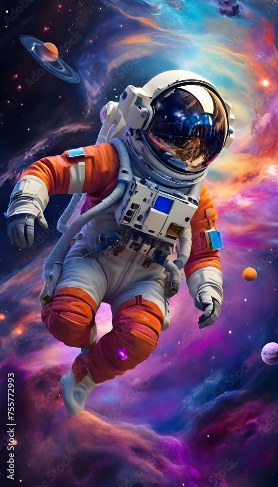 Galactic Elegance: Astronaut Woman Floating in Space with Andromeda Galaxy Galactic Elegance: Astronaut Woman Floating in Space with Andromeda Galaxy