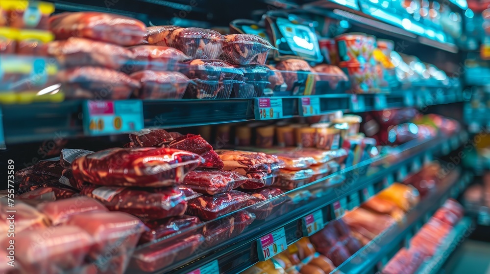 supermarket shelf with meat