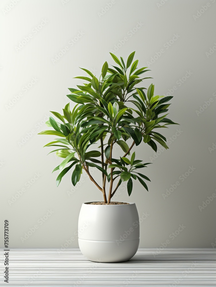 A large potted plant sits on a wooden floor in a room