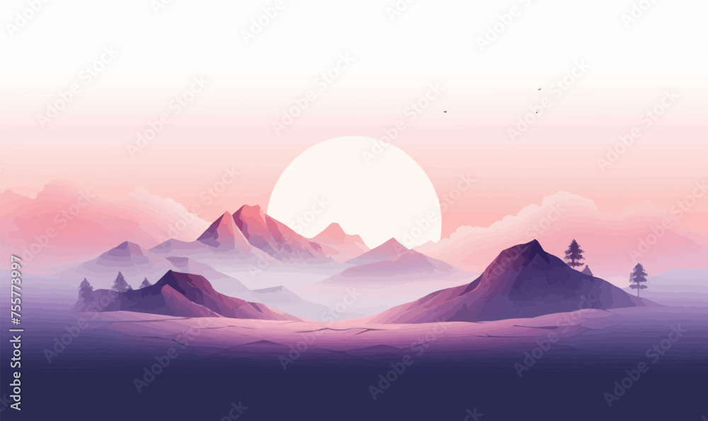 Serene Mountain Landscape vector simple 3d smooth isolated illustration