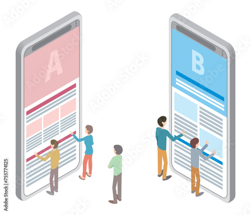ABテストをしている人たちのイラスト
