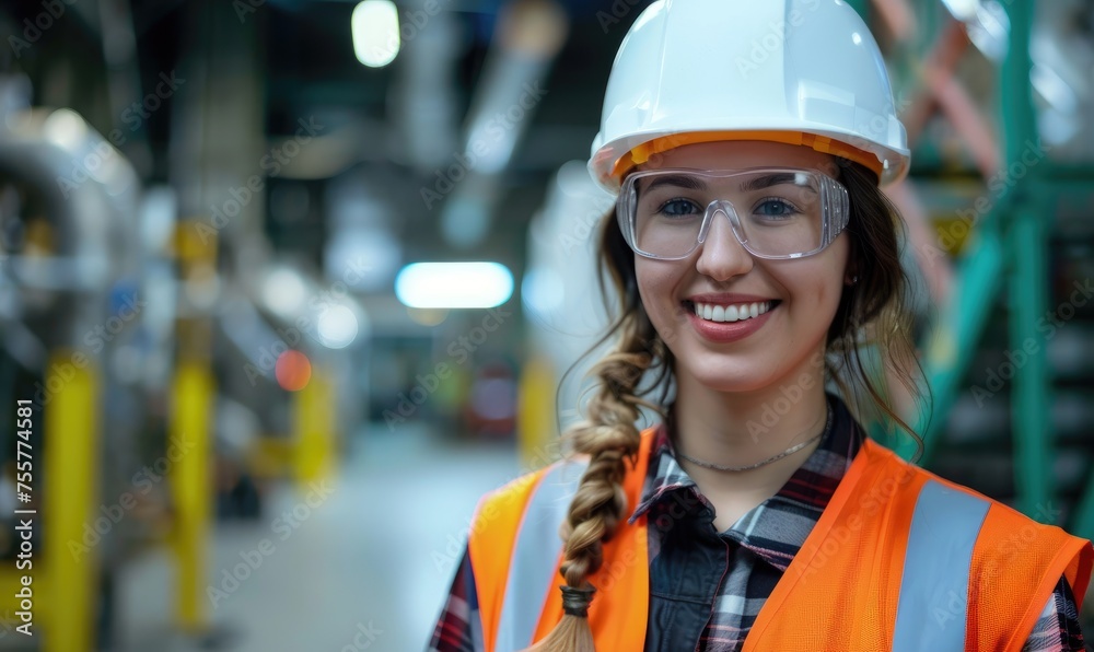 Female construction worker smiling on site Female construction worker smiling on site